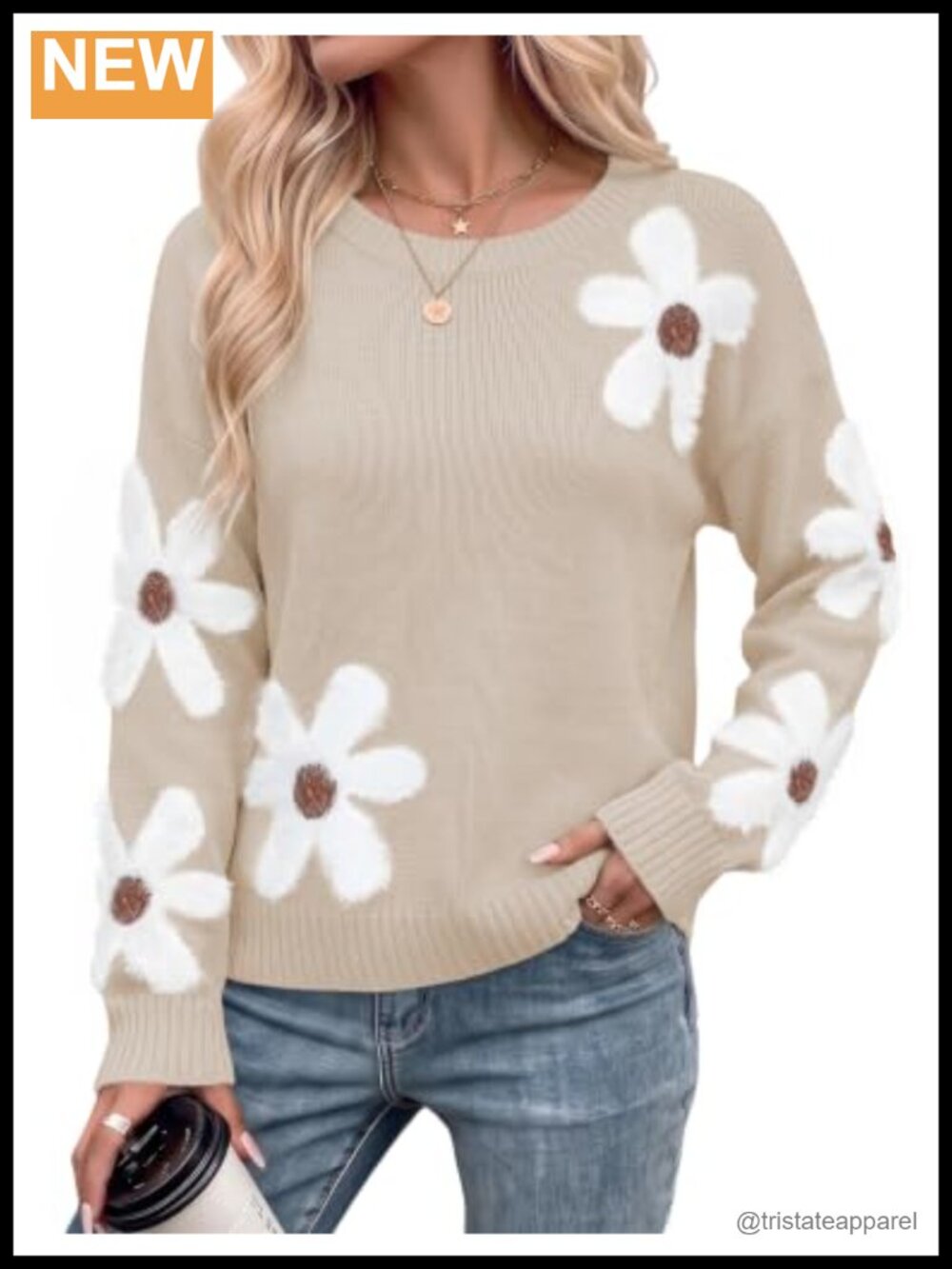 Womens Oversized Floral Sweater Pullover Crewneck Knit Long Sleeve Trendy